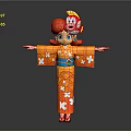 Character In Orange Kimono With Flower Patterns Red Hair And Creature On Head