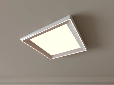 Sleek Modern Square White Flush Mount Ceiling Light Illuminated Indoors 3d model