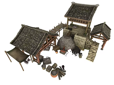 Chinese Cartoon Building Blacksmith Shop 3d model