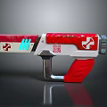 Red And Silver Pistol Weapon With Cross Symbol Blue Lines And QR Code Pattern 3d model
