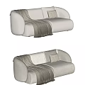 Modern Two Seater Sofa With Beige Fabric Brown Blanket And Decorative Pillows