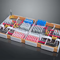 Detailed Industrial Mechanical Structure with Colorful Components and Connecting Lines