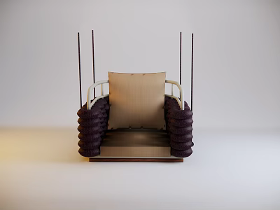 Stylish Modern Hanging Chair With Brown Seat Purple Woven Rings And Wooden Frame 3d model