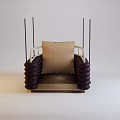 Stylish Modern Hanging Chair With Brown Seat Purple Woven Rings And Wooden Frame