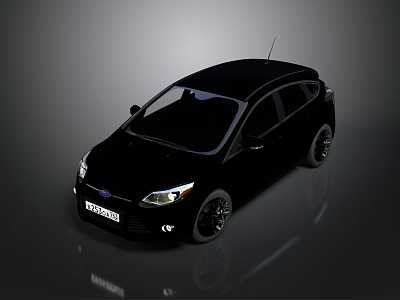 Black Sporty Hatchback With Sleek Design And Headlights On Dark Reflective Background 3d model