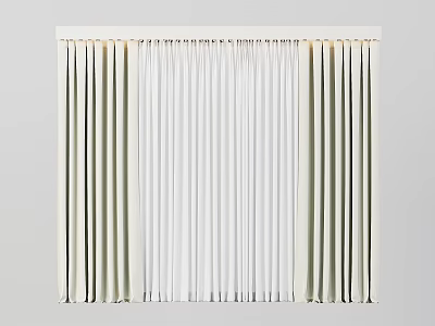 Vertical Lightweight Curtains In White And Beige Tones With Soft Pleated Design For Home 3d model