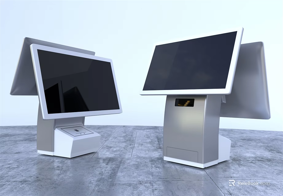 Modern Commercial POS Terminals With Touch Displays And Stands For Retail Business 3d model 