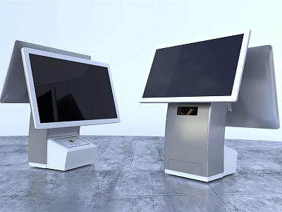 Modern Commercial POS Terminals With Touch Displays And Stands For Retail Business 3d model