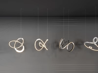 Set of Modern Geometric Circular Chandeliers with Warm Metallic Pendant Lights 3d model