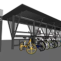 Modern Bicycle Shed With Metal Roof Structure And Multiple Parked Bicycles