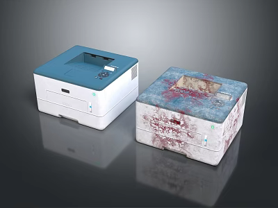 Two Blue And White Electronic Devices With Clean And Stained Surfaces Design Comparison 3d model
