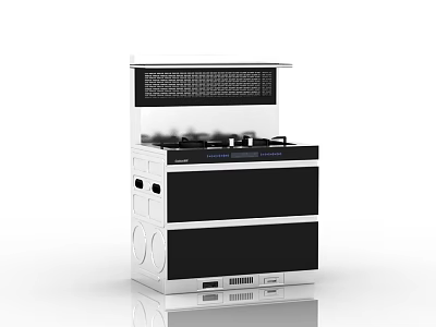 Modern Black And White Integrated Kitchen Appliance With Gas Stove Range Hood And Storage Cabinet 3d model