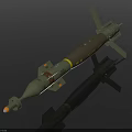 Military Weapon Guided Missile with Green Body Yellow Markings Tail Fins Warhead and Propulsion