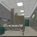 Clean Hospital Ward Interior With White Bed Blue Cabinet TV And Green Door