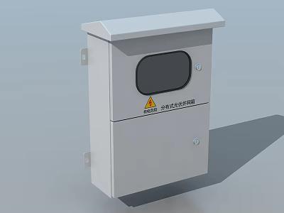 Gray Metal Storage Cabinet with Viewing Window and Warning Sign for Safety Protection 3d model