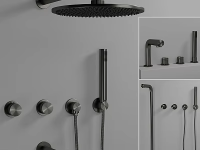 Black Shower Head with Handheld Sprayer and Control Knobs Modern Wall Mounted Bathroom Fixture 3d model