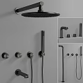 Black Shower Head with Handheld Sprayer and Control Knobs Modern Wall Mounted Bathroom Fixture 3d model