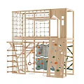 Wooden Playground Equipment With Climbing Net Rock Wall And Ladders