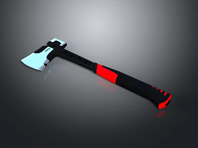 Modern Tactical Axe With Black Red Handle And Stainless Steel Blade For Outdoor Activities 3d model