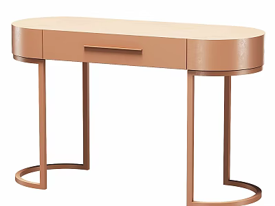 Modern Minimalist Dressing Table With Rose Gold Metal Legs And Single Drawer 3d model