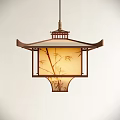 Traditional Chinese Style Pendant Light With Wooden Frame Bamboo Leaf Pattern And Square Lampshade