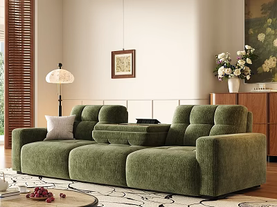 Elegant Green Upholstered Sofa And Coffee Table Set For Cozy Modern Living Room Home Decor 3d model