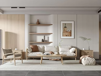 Nordic Living Room Nordic Sofa Coffee Table Combination Nordic TV Background 3d model