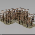 Natural Palm Grove With Brown Trunks Green Fronds And Light Sand Ground