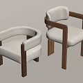 Modern Dining Chairs with Light Fabric Upholstery and Dark Wooden Armrests