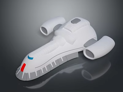 White Futuristic 3D Model Vehicle with Round Engines Gray Base and Red Blue Accents 3d model