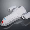 White Futuristic 3D Model Vehicle with Round Engines Gray Base and Red Blue Accents