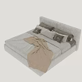 Plush Modern Double Bed With Upholstered Headboard Multiple Pillows And Throw Blanket 3d model