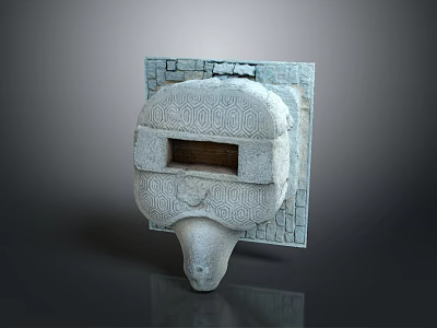 Traditional Stone Furniture With Intricate Carved Patterns Recessed Section And Square Brick Textured Base 3d model