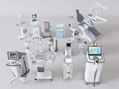 Modern Medical Devices Collection Featuring Dental Chair Treatment Instruments And Mobile Carts 3d model