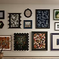 Eclectic Wall Art Gallery With Various Framed Decorations And Diverse Styles 3d model