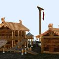 Q version wooden house game scene 3d model