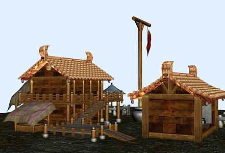 Q version wooden house game scene 3d model