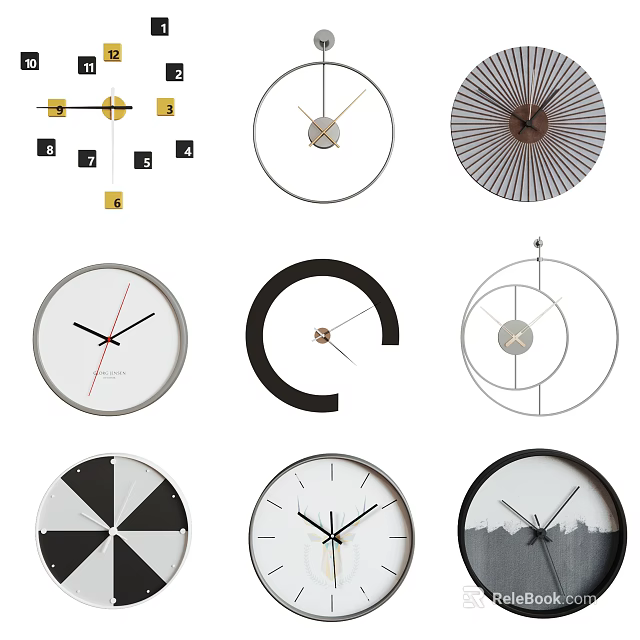 Stylish Wall Clocks With Various Modern And Geometric Designs For Home Decor 3d model 