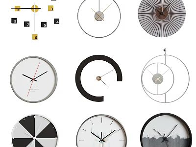 Stylish Wall Clocks With Various Modern And Geometric Designs For Home Decor 3d model