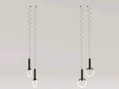 Modern Pendant Lights With Spiral Cords Black Bases And White Circular Shades 3d model