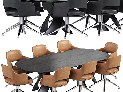 Modern Dining Table Set With Wooden Tabletop Metal Legs And Comfortable Chairs 3d model
