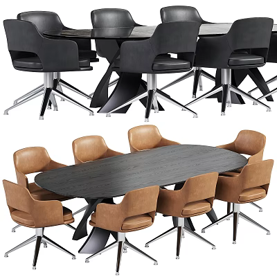 Modern Dining Table Set With Wooden Tabletop Metal Legs And Comfortable Chairs 3d model