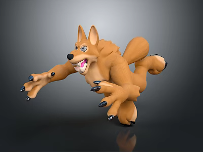 3D Animated Brown Fox Character In Dynamic Running Pose With Open Mouth 3d model