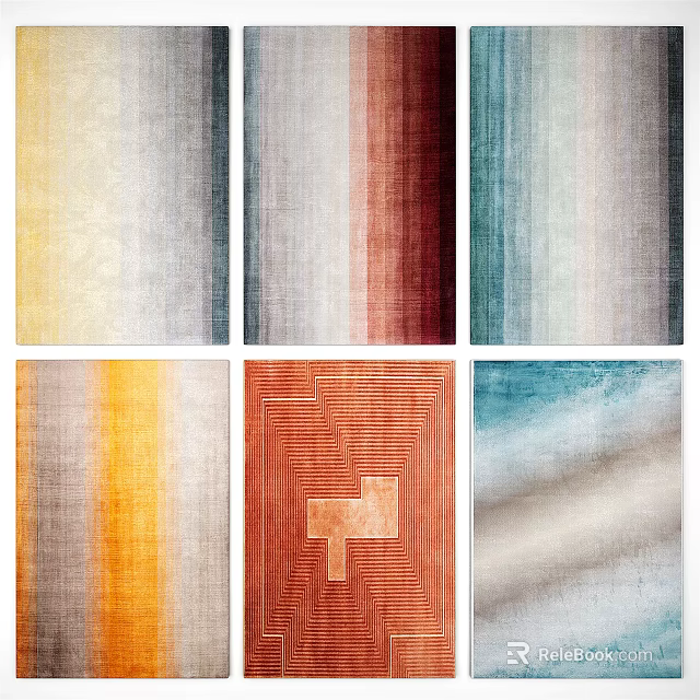 Various Colorful Square Rugs with Striped and Geometric Patterns for Modern Home Decor 3d model 
