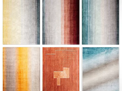 Various Colorful Square Rugs with Striped and Geometric Patterns for Modern Home Decor 3d model