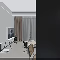 Modern Living and Dining Room With Black Sofa White Coffee Table TV Green Plants Rug
