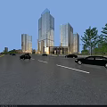 Modern Office Building Complex With Glass Curtain Walls And Green Lawn Area