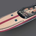 Modern Yacht With Wooden Deck Red Stripe And Black Hull