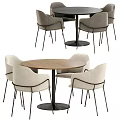 Modern Dining Table Set With Round Wooden Top And Metal Frame Chairs