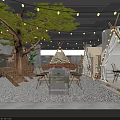 Cozy Outdoor Restaurant With Tents Trees String Lights And Gravel Floor